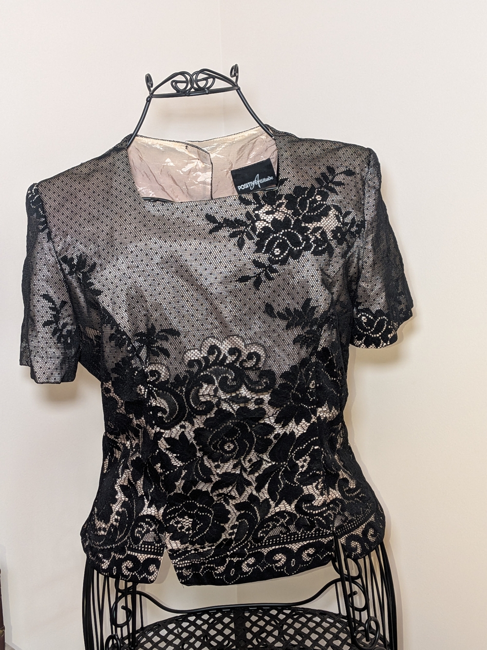 Vintage Positive Attitude Black Lace Top Size 6 Made USA